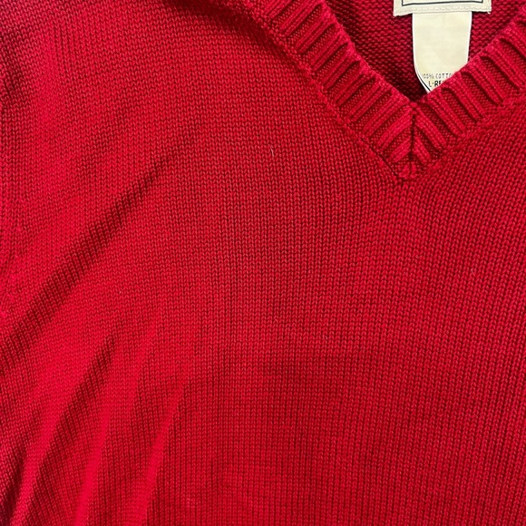 L.L. Bean 100% Cotton Vintage Vneck Mr Rodgers Sweater Mens L Dk Red 1630 - Picture 2 of 7